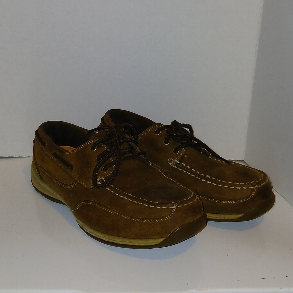Rockport Works Steel Toe Brown Leather Men's Boat Shoes 10.5W